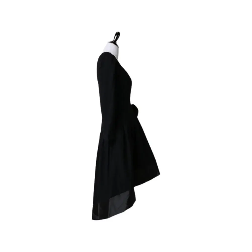 Vintage 1980s Morton Myles Mullet Hem Black Long Sleeved Evening Dress Medium - Picture 4 of 6